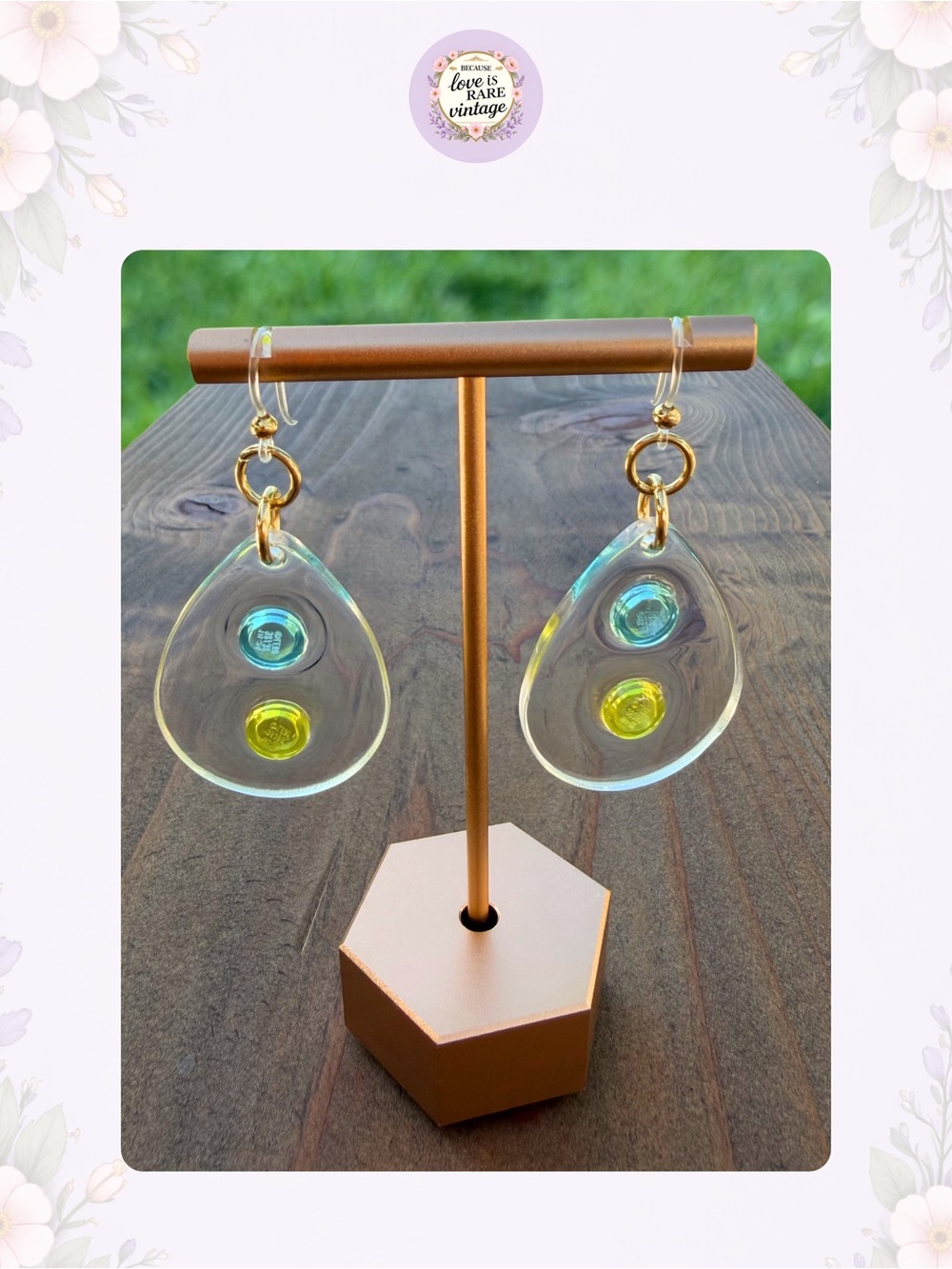 Teardrop Resin Earrings • Blue & Yellow Retro Style